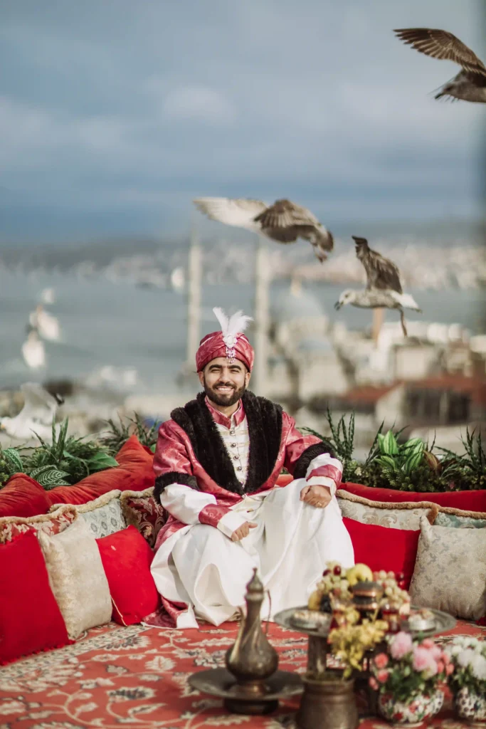 tourist-in-traditional-costume-on-fatih-rooftop-with-seagulls-and-bosphorus Istanbul